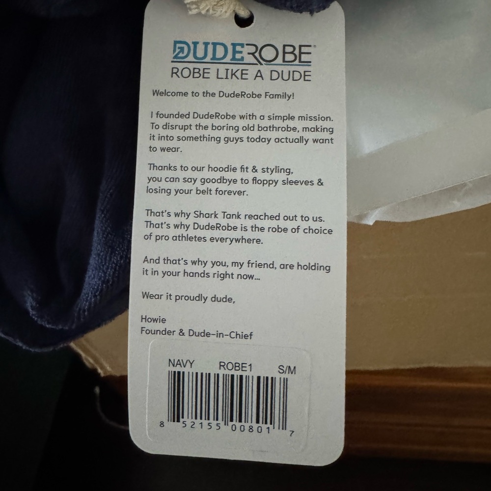Dude Robe - Men's Navy Blue Hooded Robe - Picture 4 of 4